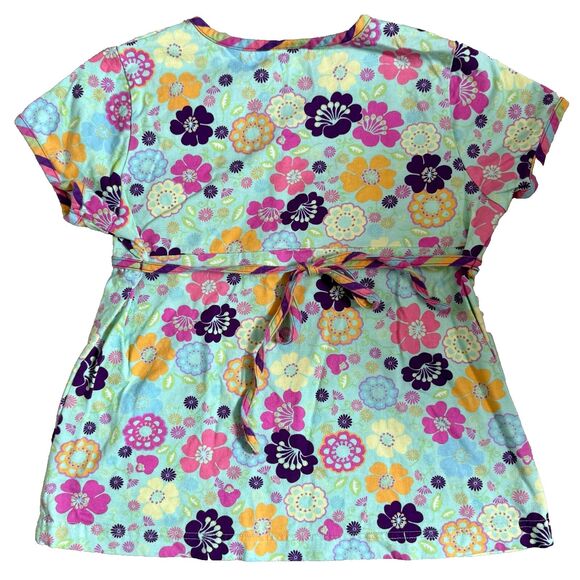 Hanna Andersson aqua floral wrap top girls size 140/US 10 empire waist tie back - Picture 2 of 7